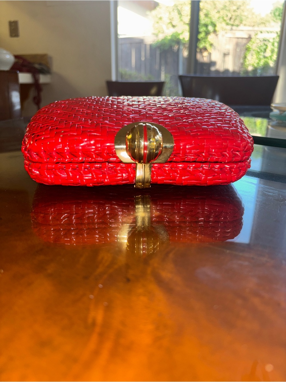 Rodo Italy Vintage Red Wicker Clutch Purse With Gold Chain - Picture 3 of 10